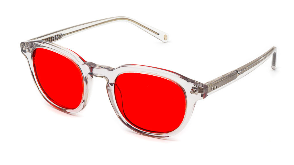 Acero Mist Red sleeping glasses viewed from side
