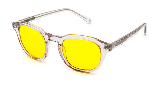 Acero Mist Yellow mood boosting glasses viewed from side