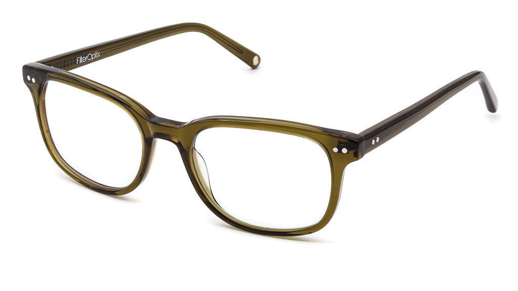 Cedar Olive Clear blue light blockers viewed from side