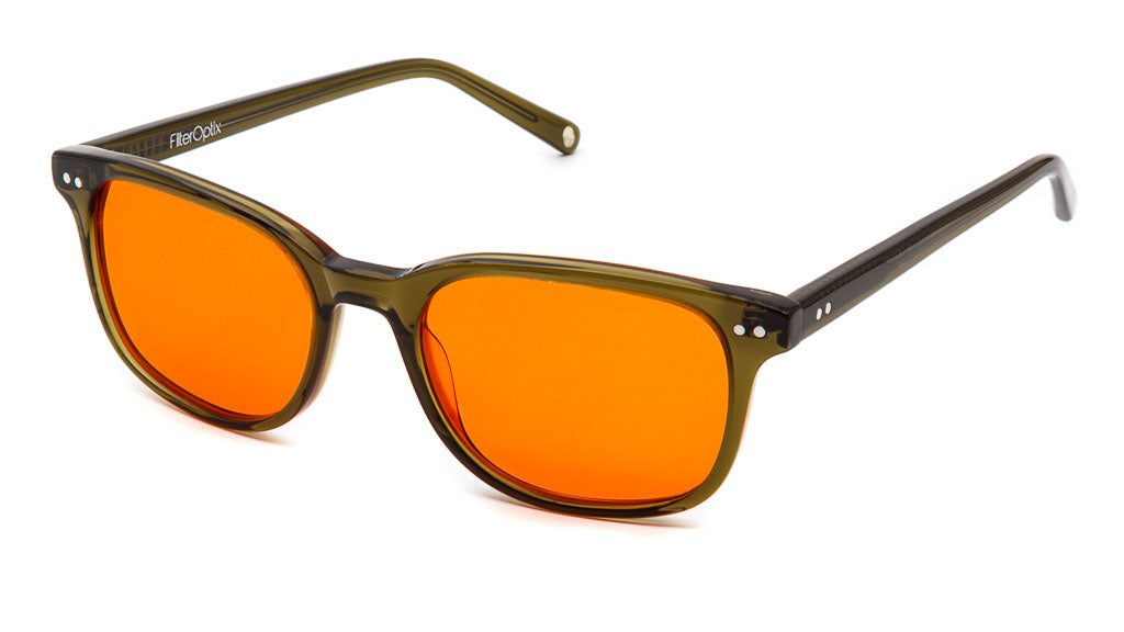 Cedar Olive Orange blue light blockers viewed from side
