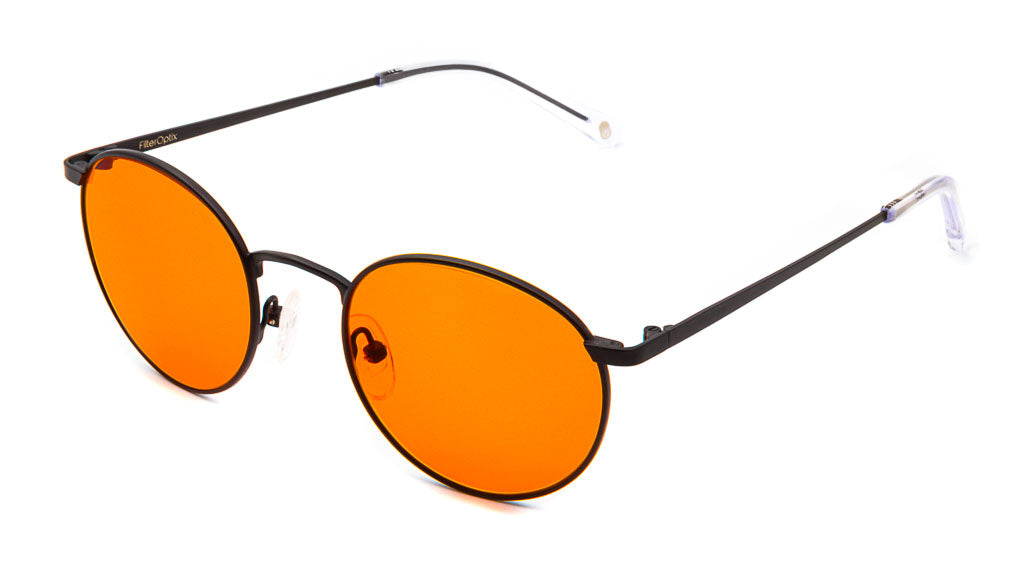 Mesi Black Orange blue light blockers viewed from side