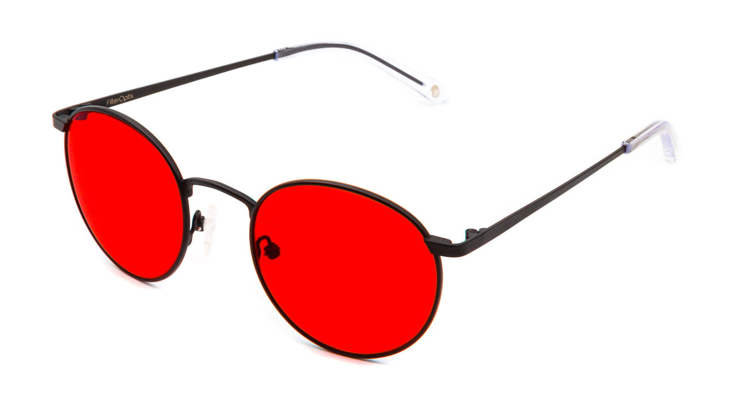 Mesi Black Red blue light blockers viewed from side