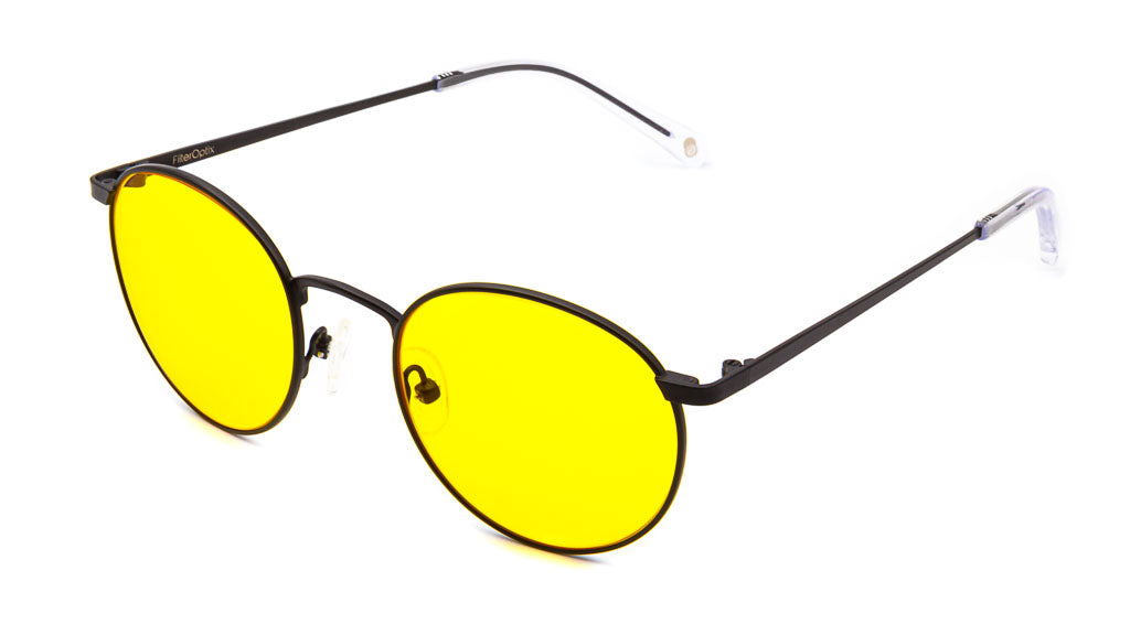 Mesi Black Yellow blue light blockers viewed from side