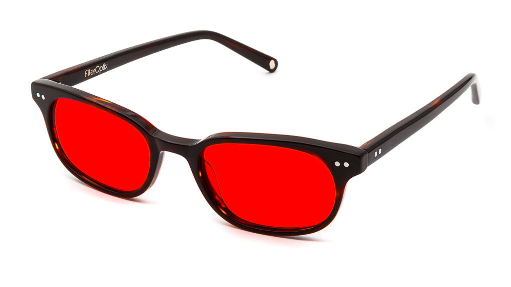 Sage Cocoa Red blue light blockers viewed from side