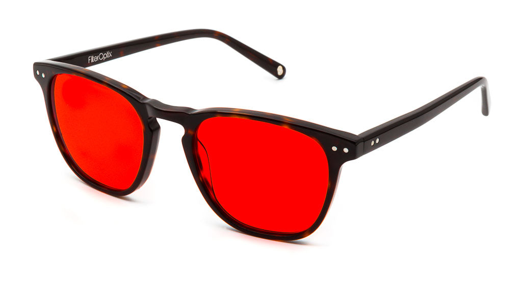 Yama Tortoise Red sleeping glasses viewed from side