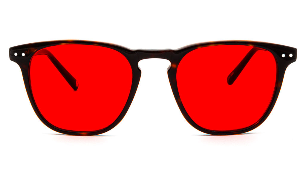 Yama Tortoise Red blue blocking glasses viewed from front